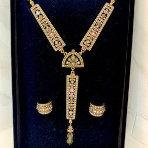 Heidi Daus Swarovski Crystal Long Art Deco Necklace with Matching Clip Earrings